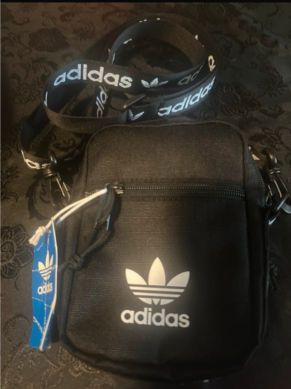 adidas Black Trefoil Mini Shoulder Bag with Logo Strap - Picture 1 of 5
